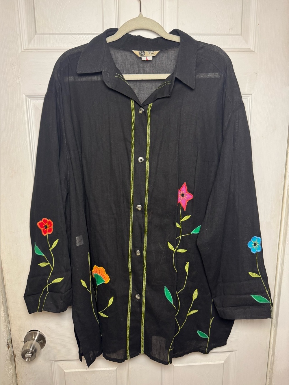Vintage Victor Rojo Floral Embroidered Sheer Button Up Women’s Large Western